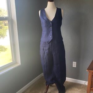 Zara Linen Navy Blue Vest and Pants Set
